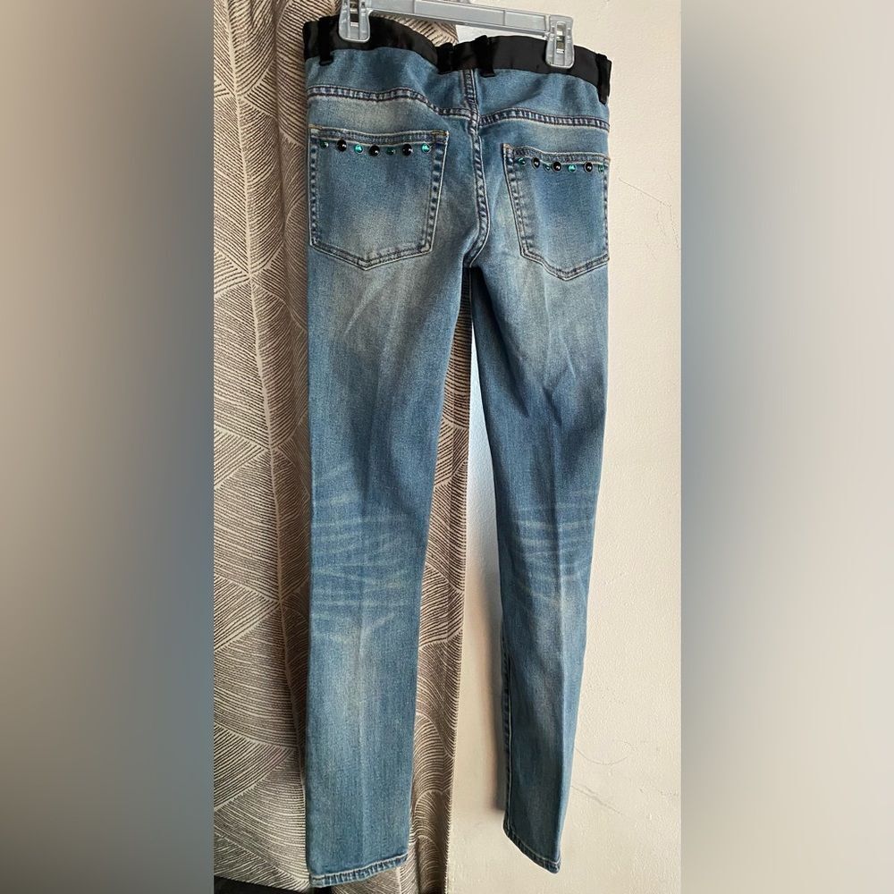UNDERCOVER Ripped Takahashi Shield Jeans Skinny Rhinestone Rare Sz 0 - Picture 2 of 14